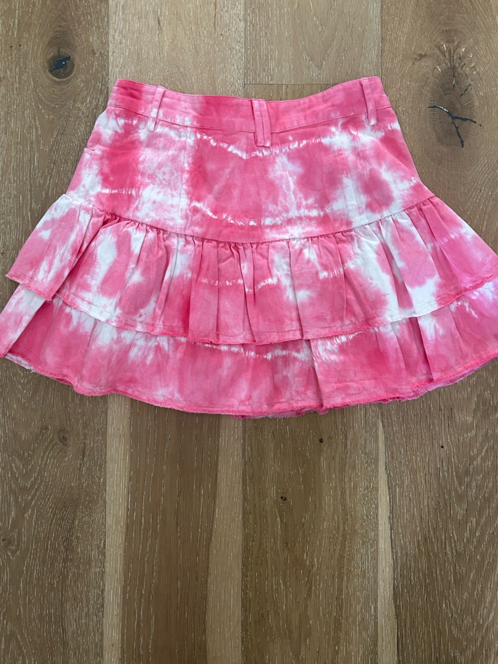 LoveShackFancy Coral Pink Tie-Dye Ruffle Mini Skirt - Picture 9 of 10